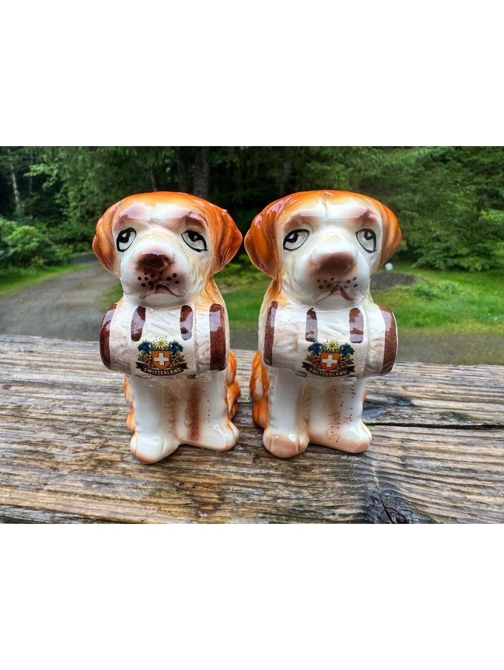 Vintage Ceramic Saint Bernard Dog Salt and Pepper Shakers